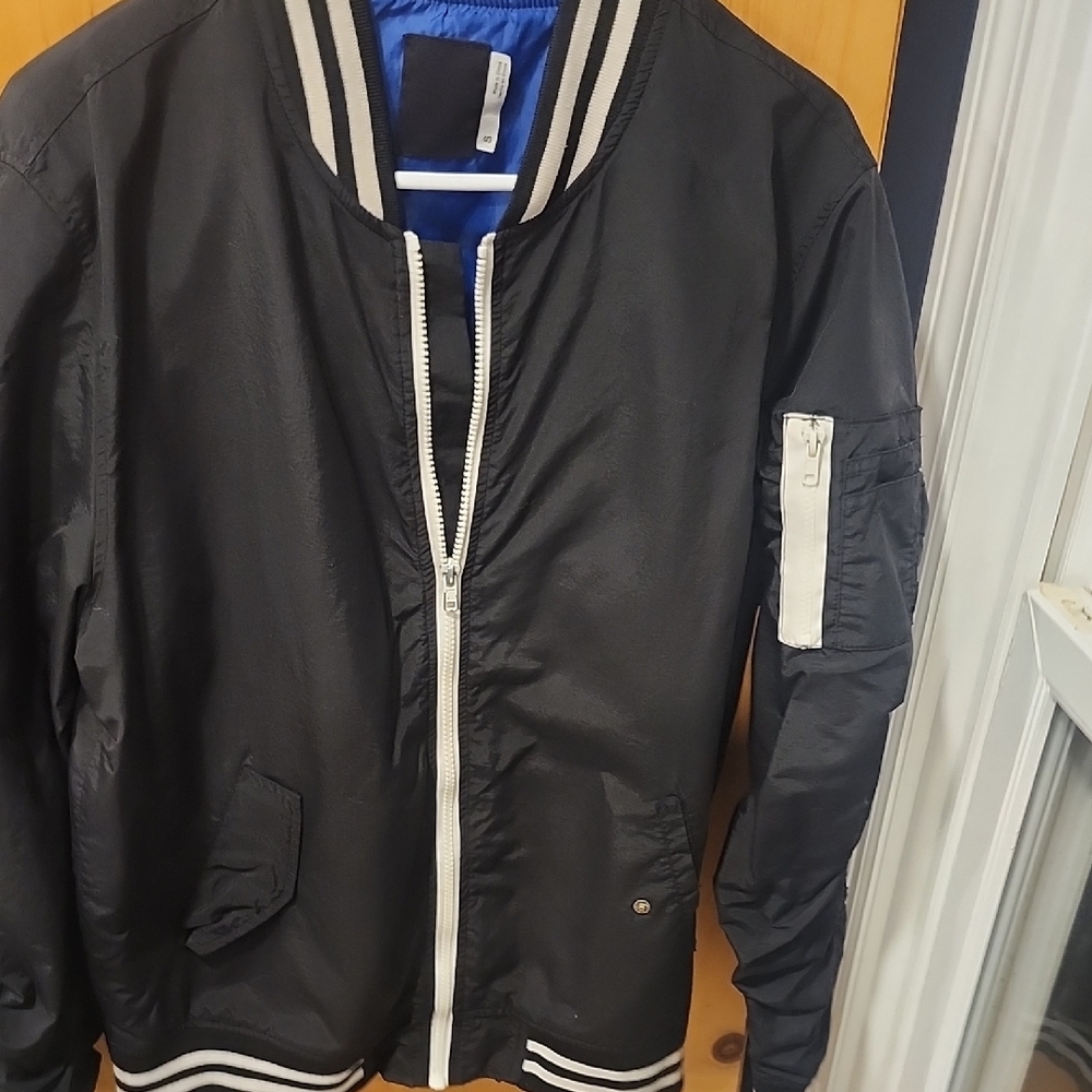 Men's Black Bomber Jacket with Contrast Trim